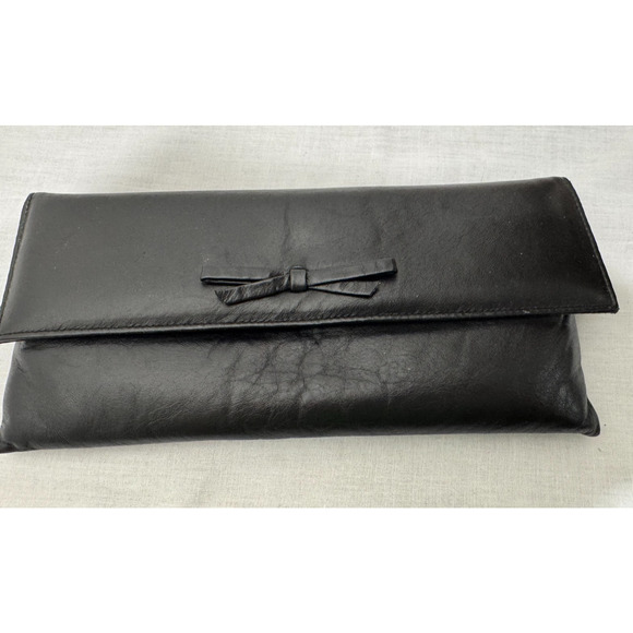 Vintage Genuine Leather Clutch Jane Shilton Black Made England 11" Purse - Picture 1 of 6